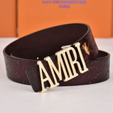 Amiri Belt dark brown cross grain Golden deer logo